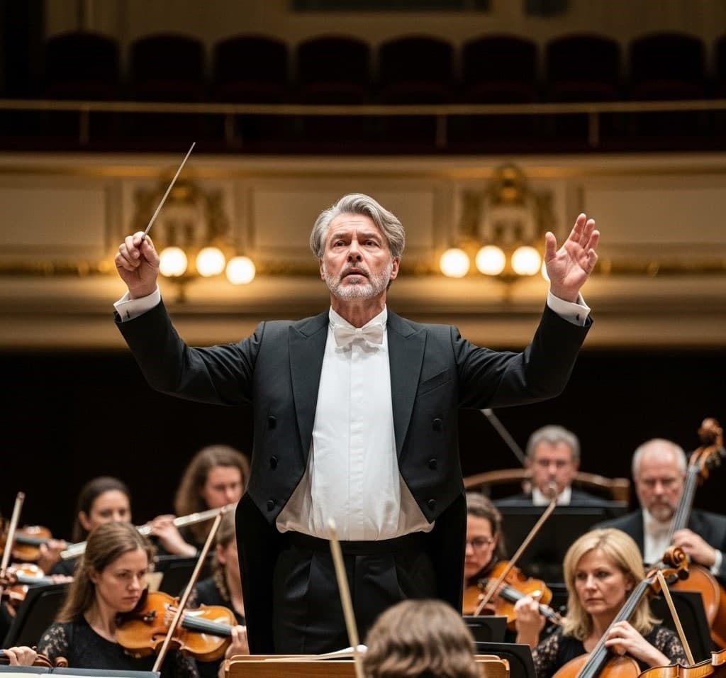 Orchestra conductor on a concert stage
